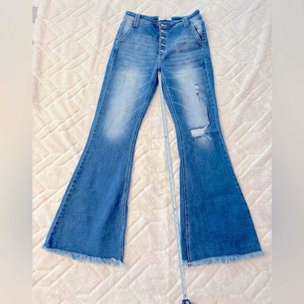 KanCan Distressed Flare Jeans in Light Blue